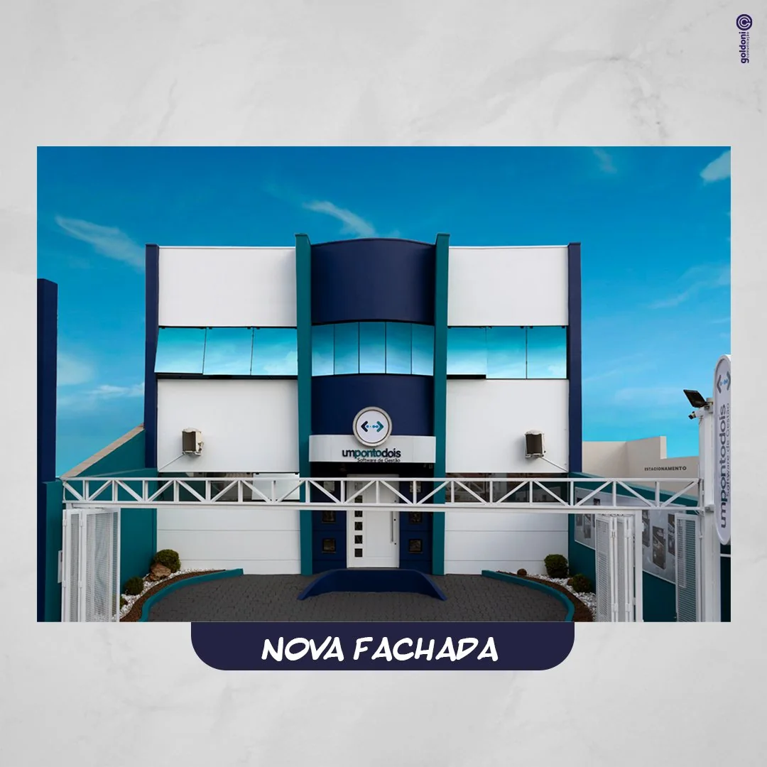 Fachada nova da Umpontodois com a identidade aplicada